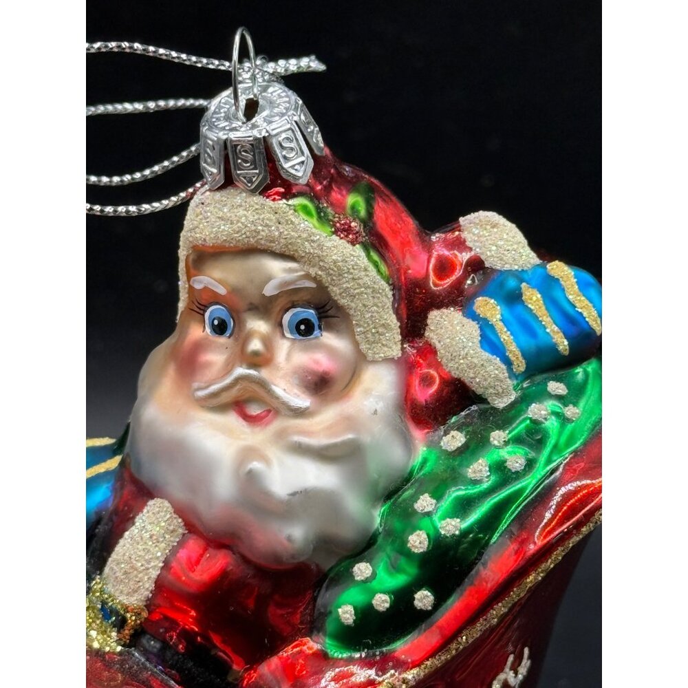 Vintage SUMMIT Glass Christmas Ornament Santa and Toys in Sleigh 5" - Picture 7 of 9